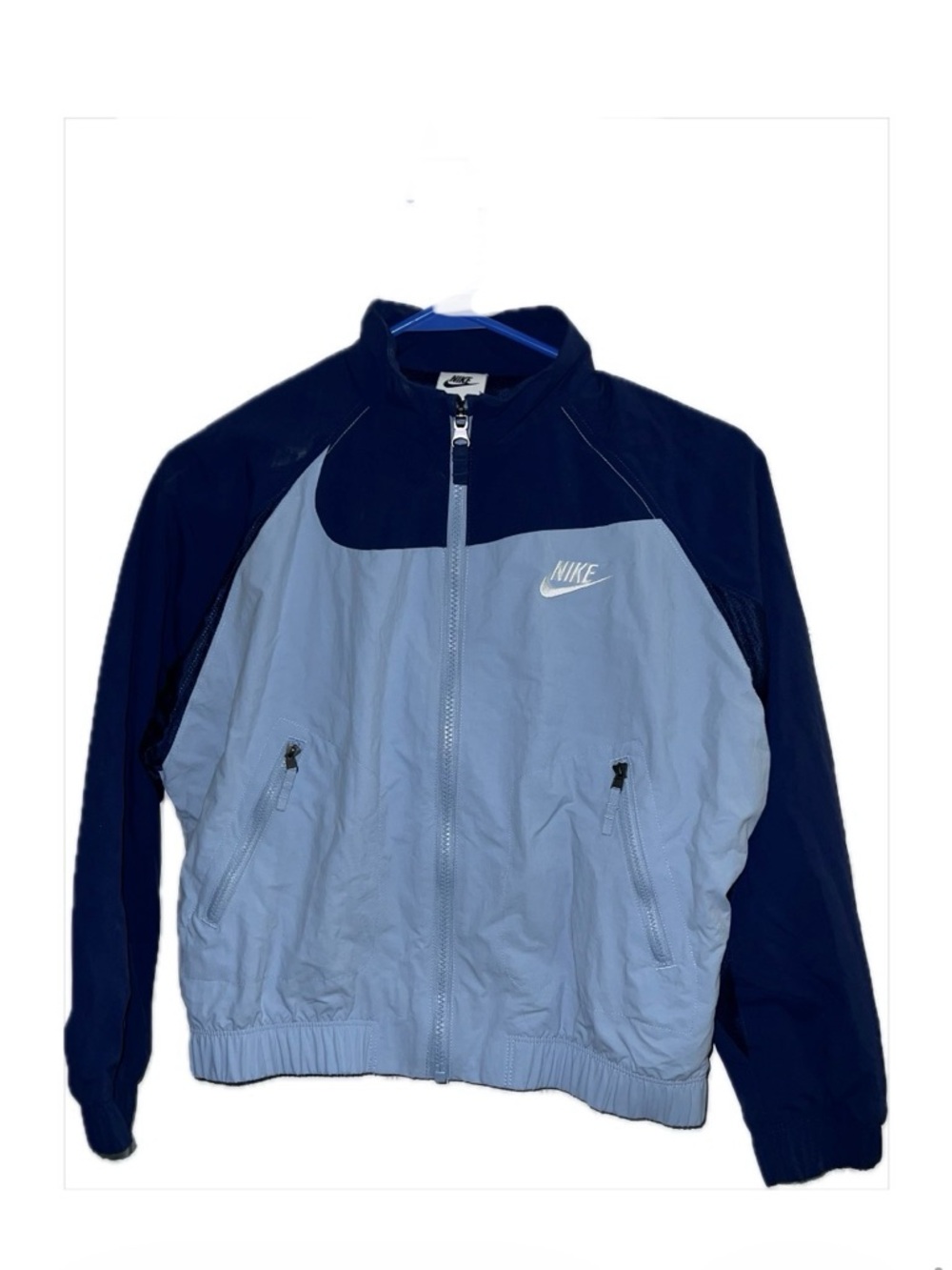 NIKE Kid's Light Blue and Navy Windbreaker Jacket Size Medium